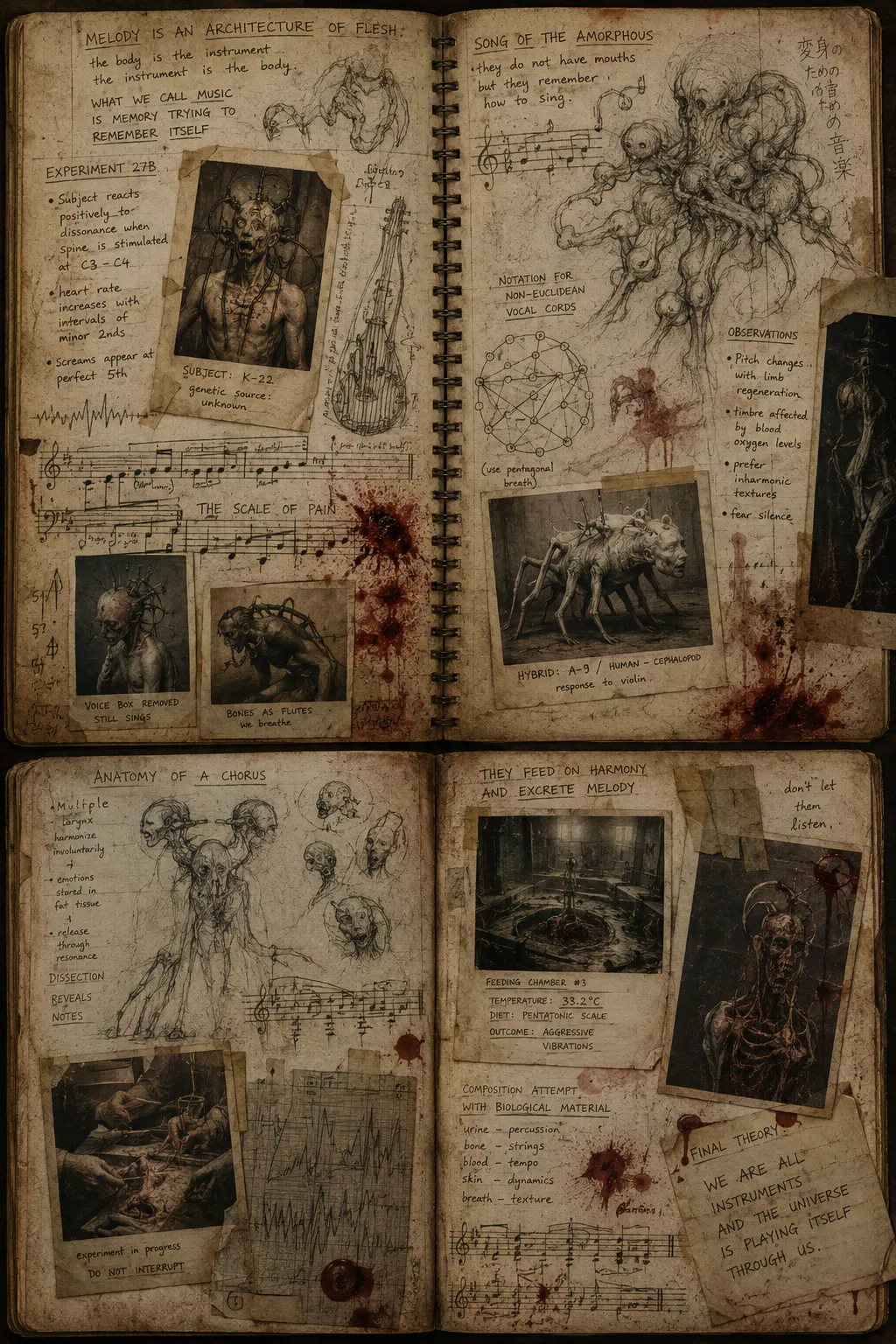 A forbidden anatomical and musical research notebook